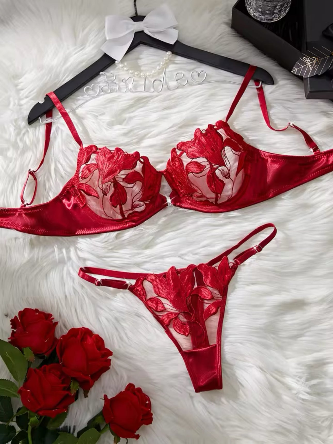 Red Embroidered Floral Set